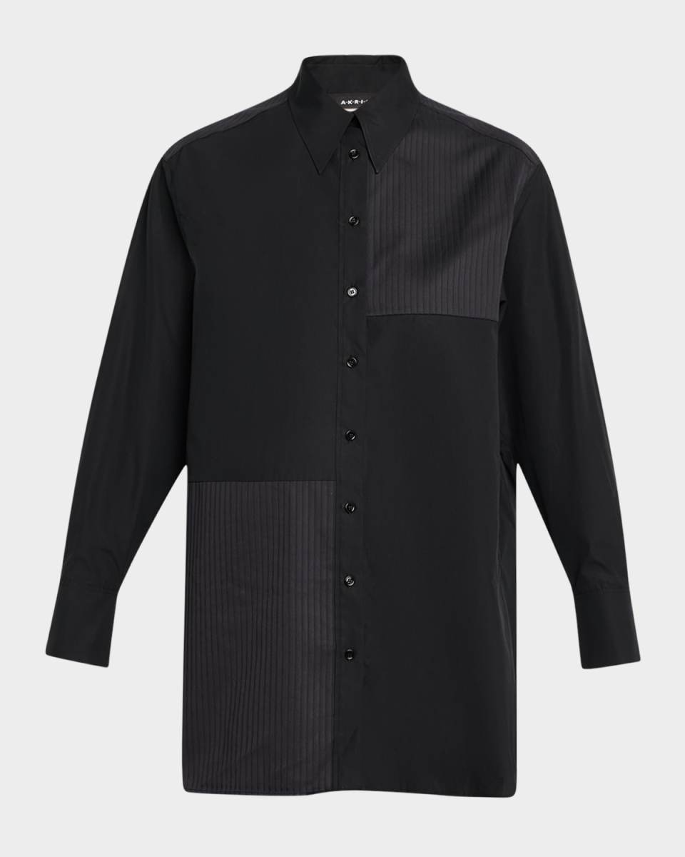 Stitched Pleats Inset Cotton Poplin Oversized Shirt